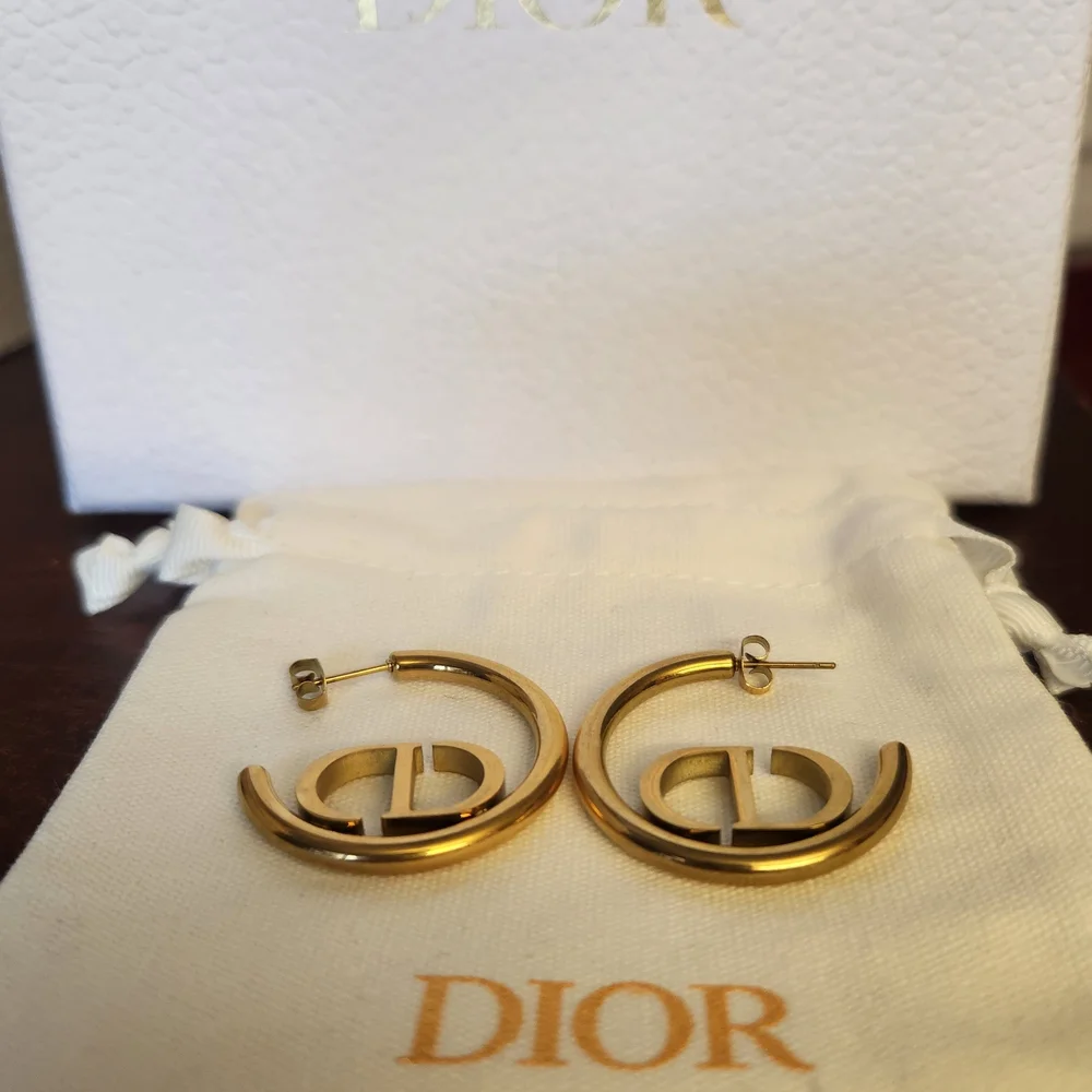 Dior Gold Logo Hoop Earrings - Picture 7 of 8
